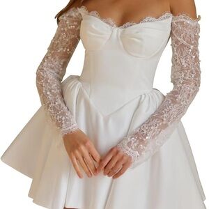 Amazon White Lace Off-Shoulder Mini Dress